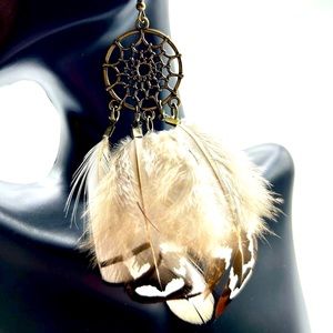 Handmade Antique Bronze Natural Feather Dream Catcher Earrings!